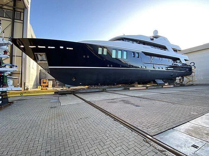 a large helicopter on a deck aboard BRAVADO Yacht for Sale