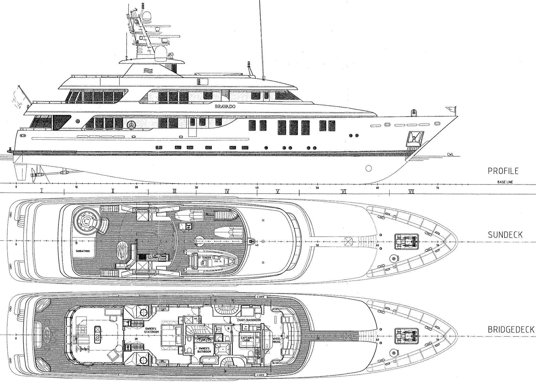 diagram, engineering drawing aboard BRAVADO Yacht for Sale