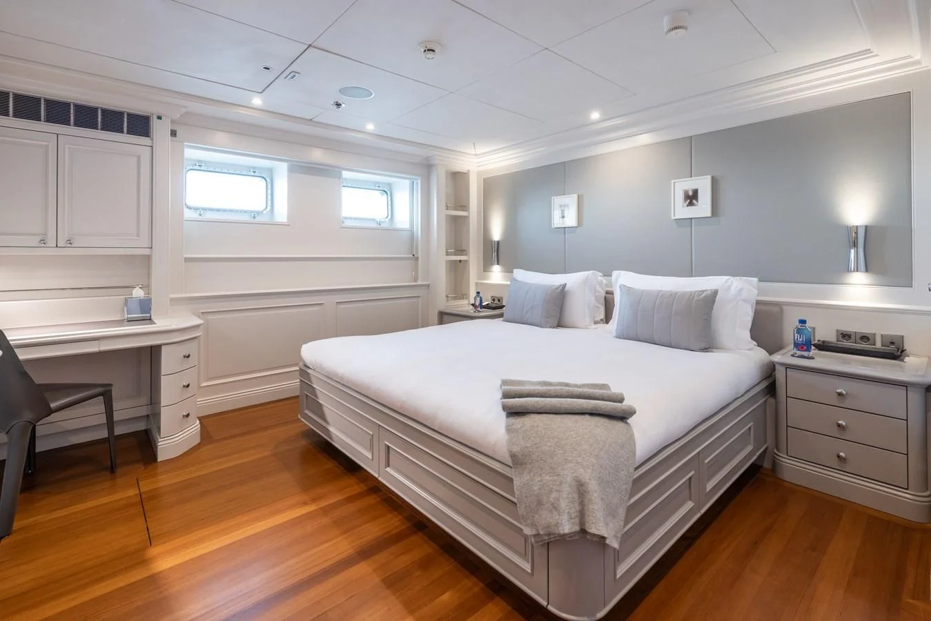 a large bed in a room aboard BRAVADO Yacht for Sale