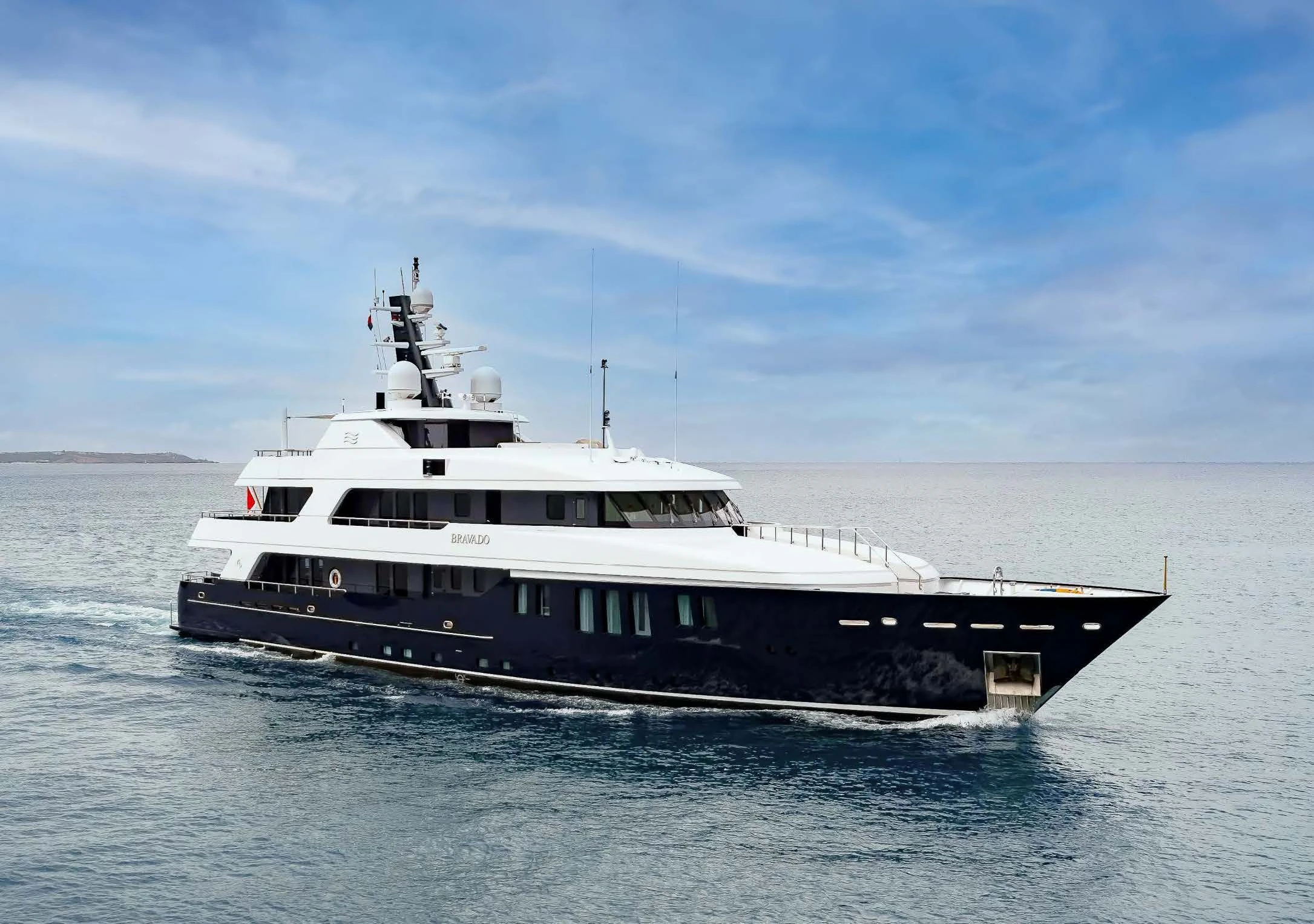 a large boat in the water aboard BRAVADO Yacht for Sale