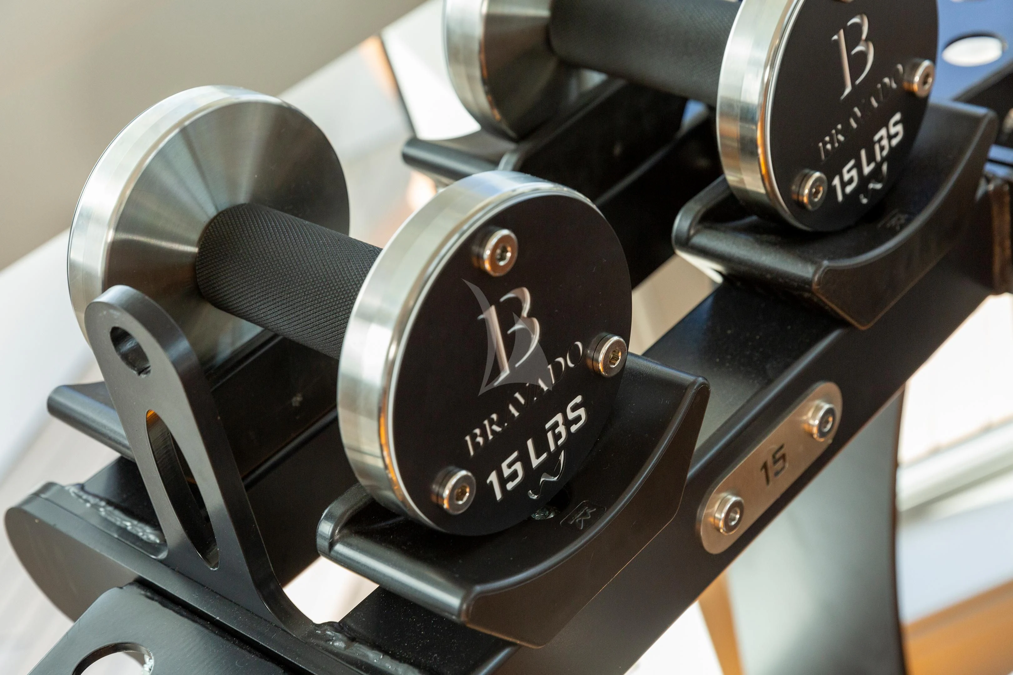 a close-up of a steering wheel aboard BRAVADO Yacht for Sale