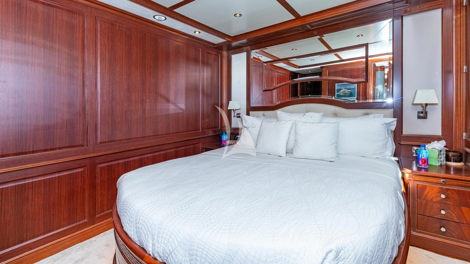 a bed in a room aboard VIRTUE Yacht for Sale