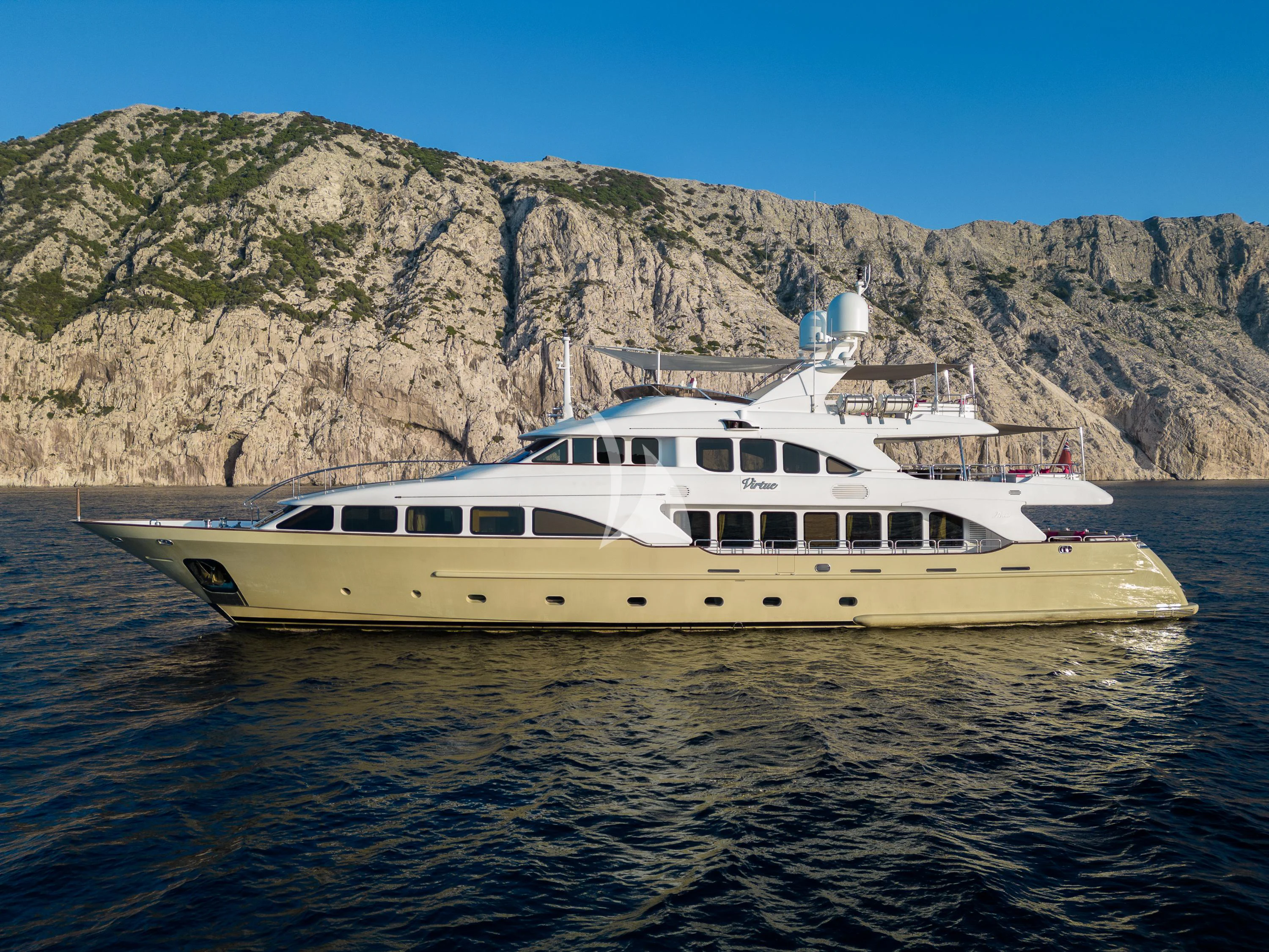 a boat in the water aboard VIRTUE Yacht for Sale