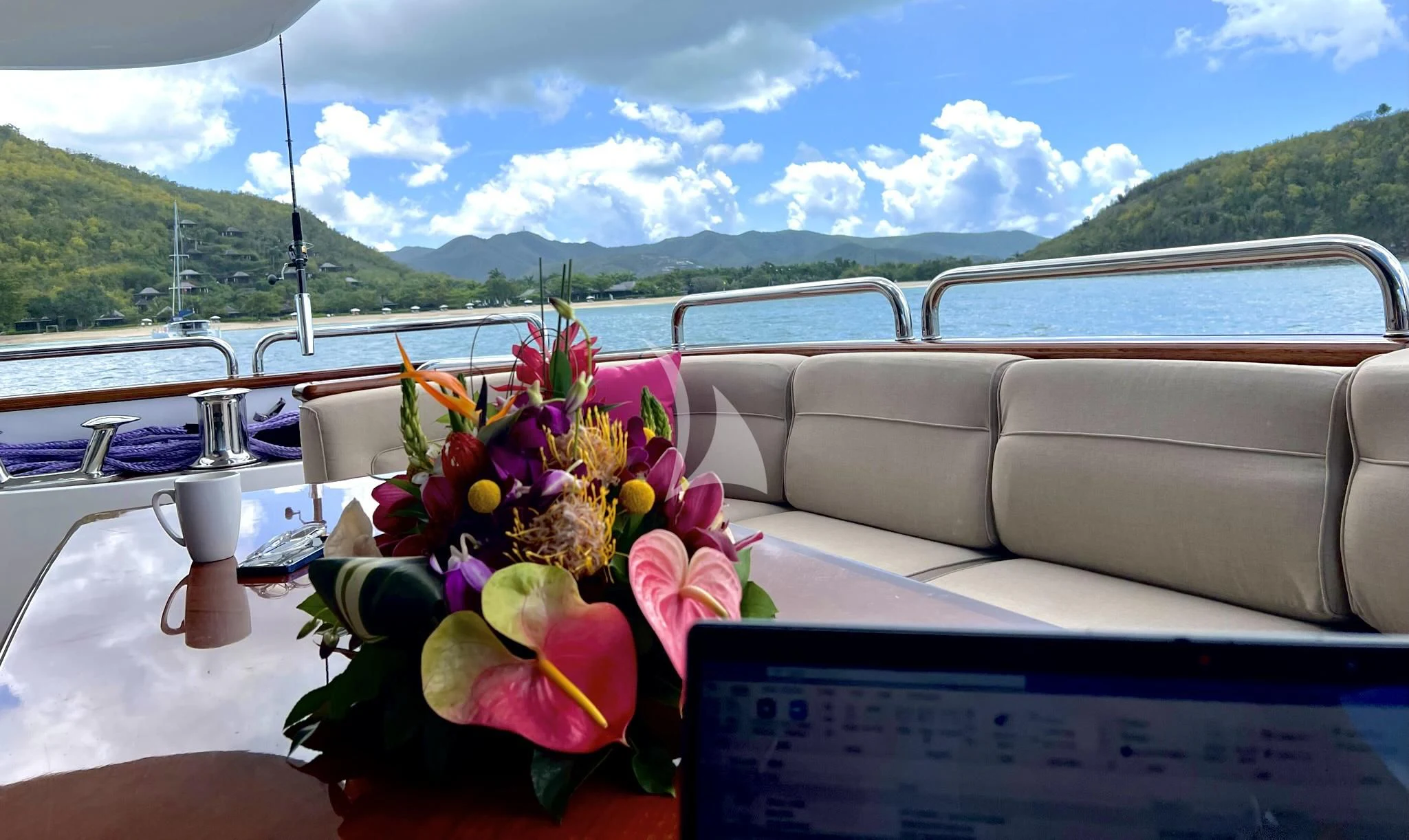 a car with flowers in the front aboard VIRTUE Yacht for Sale