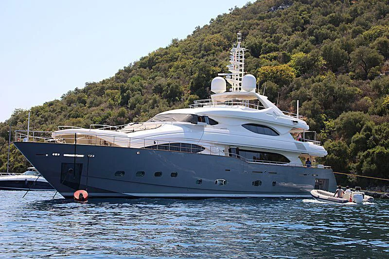 a large ship in the water aboard LIBERTAS Yacht for Sale