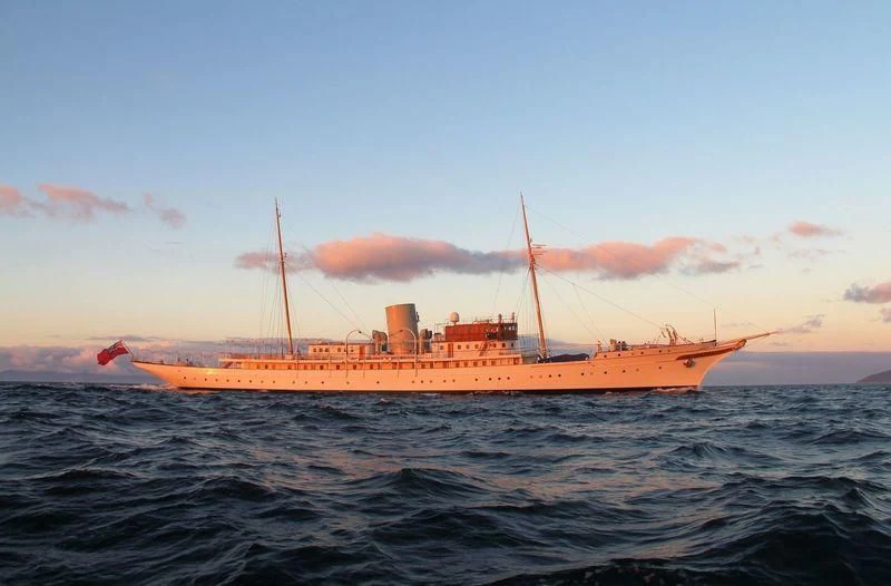 an orange ship in the water aboard NAHLIN Yacht for Sale