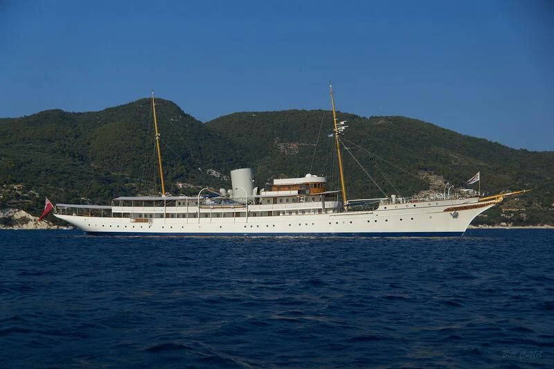 a large ship in the water aboard NAHLIN Yacht for Sale