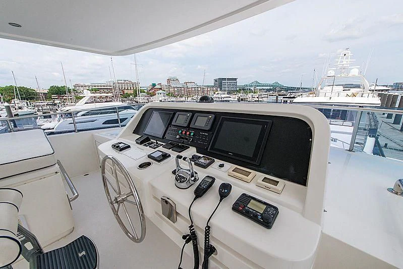 a white table with electronics on it aboard CIN-TAX Yacht for Sale