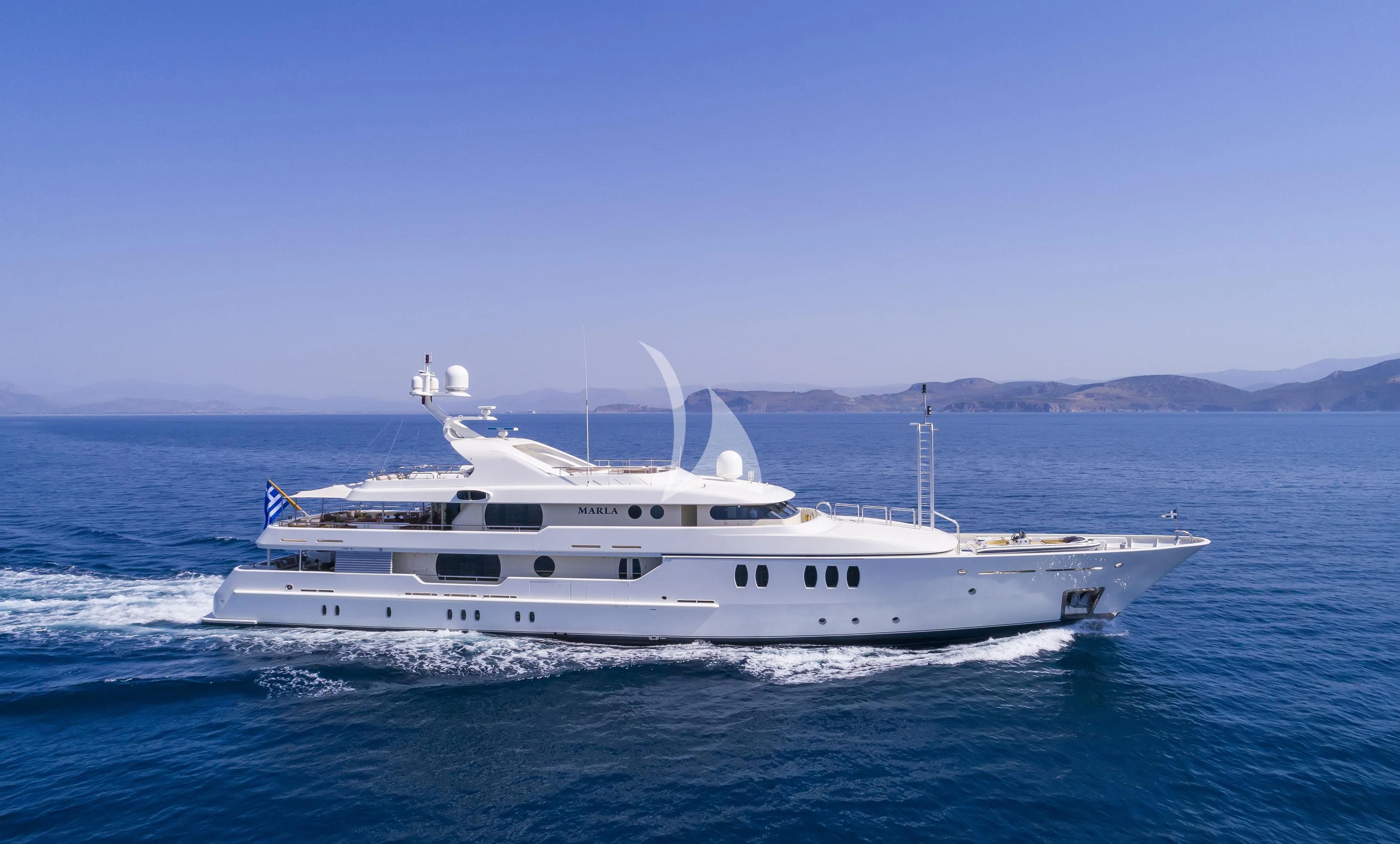 a white yacht in the water aboard MARLA Yacht for Sale