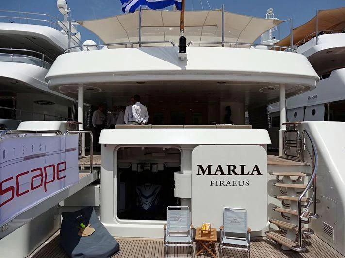 a large white machine with a sign on it aboard MARLA Yacht for Sale