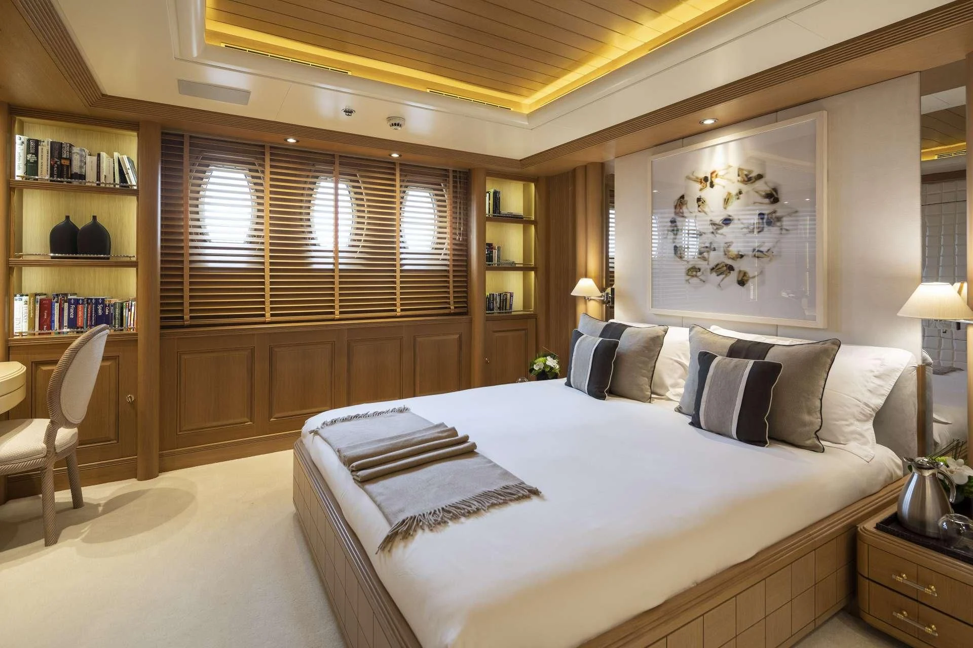 a large bed in a room aboard MARLA Yacht for Sale