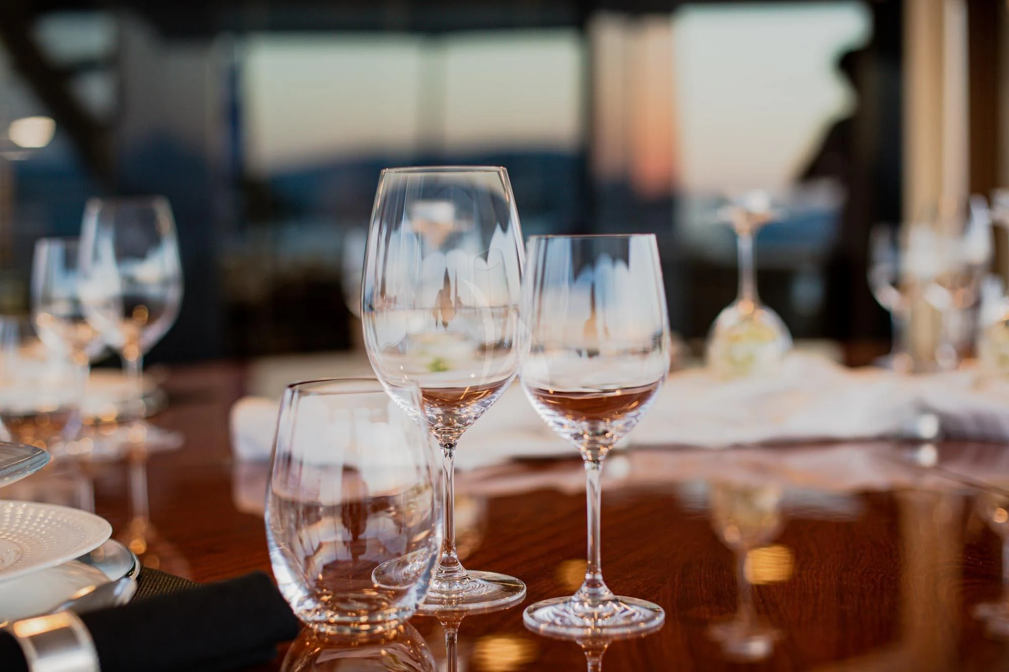wine glasses on a table aboard MARLA Yacht for Sale