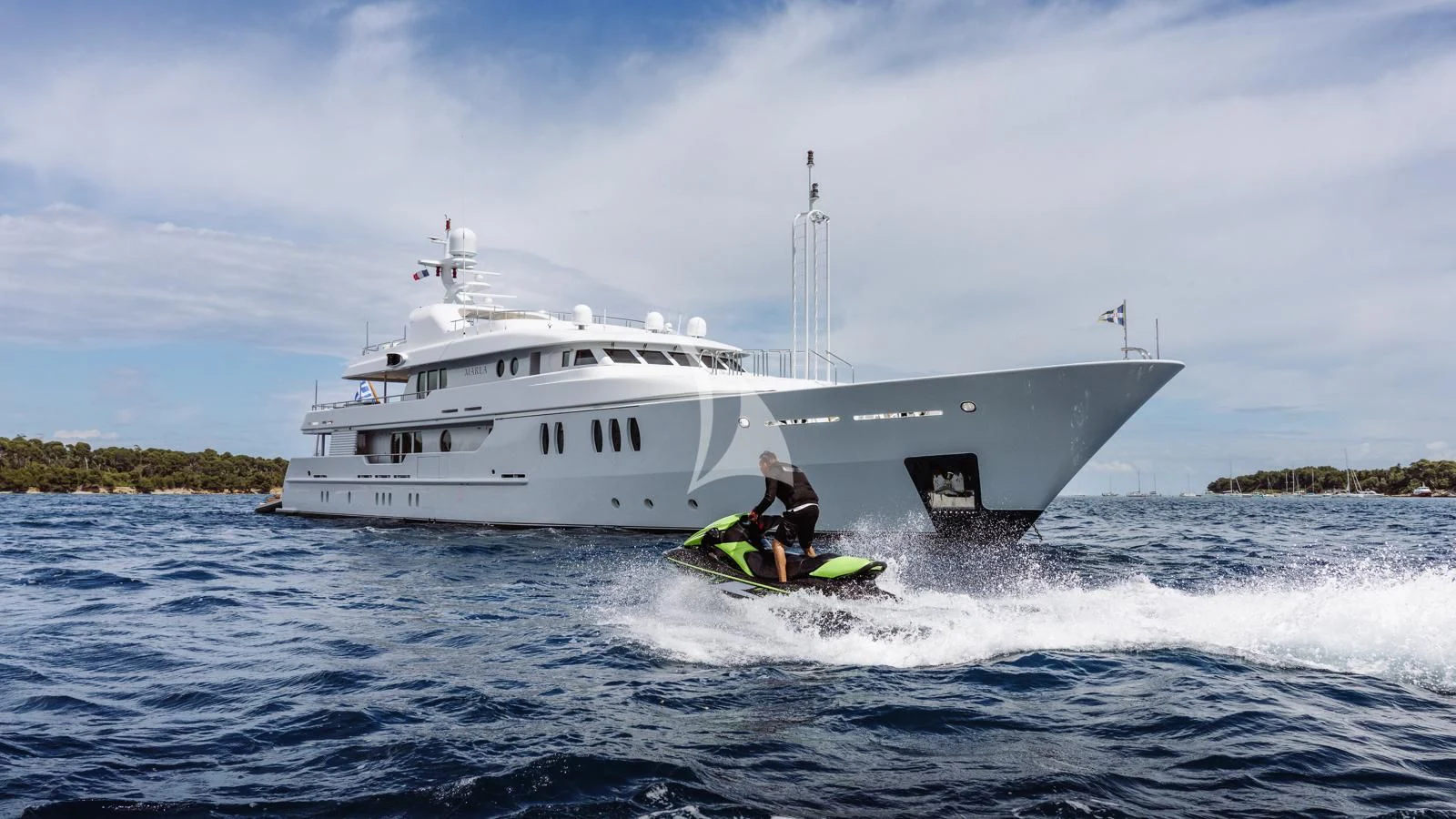 a boat with a person on it aboard MARLA Yacht for Sale