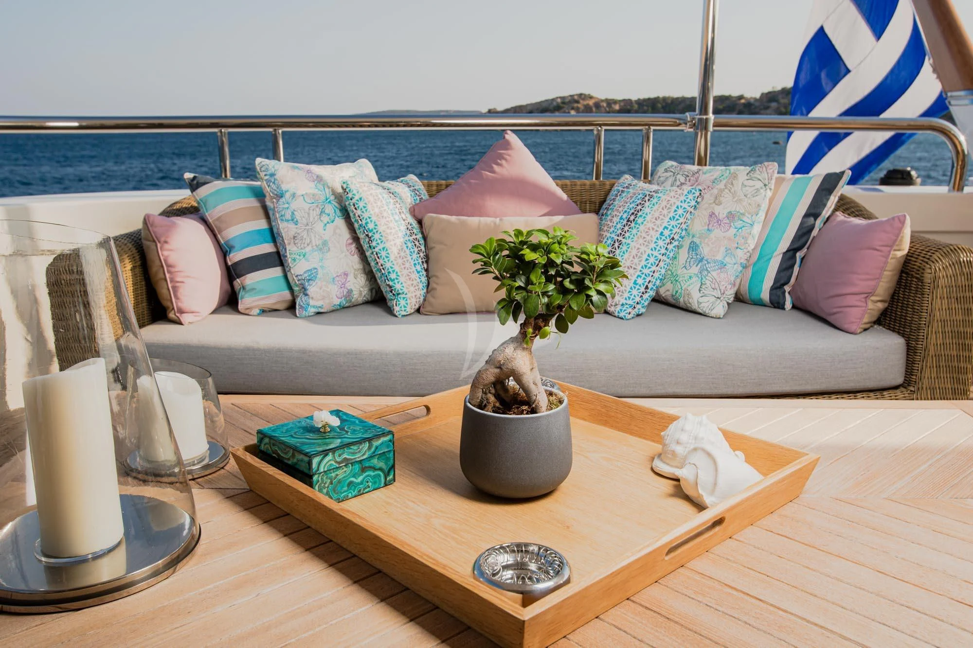 a couch with pillows and pillows aboard MARLA Yacht for Sale
