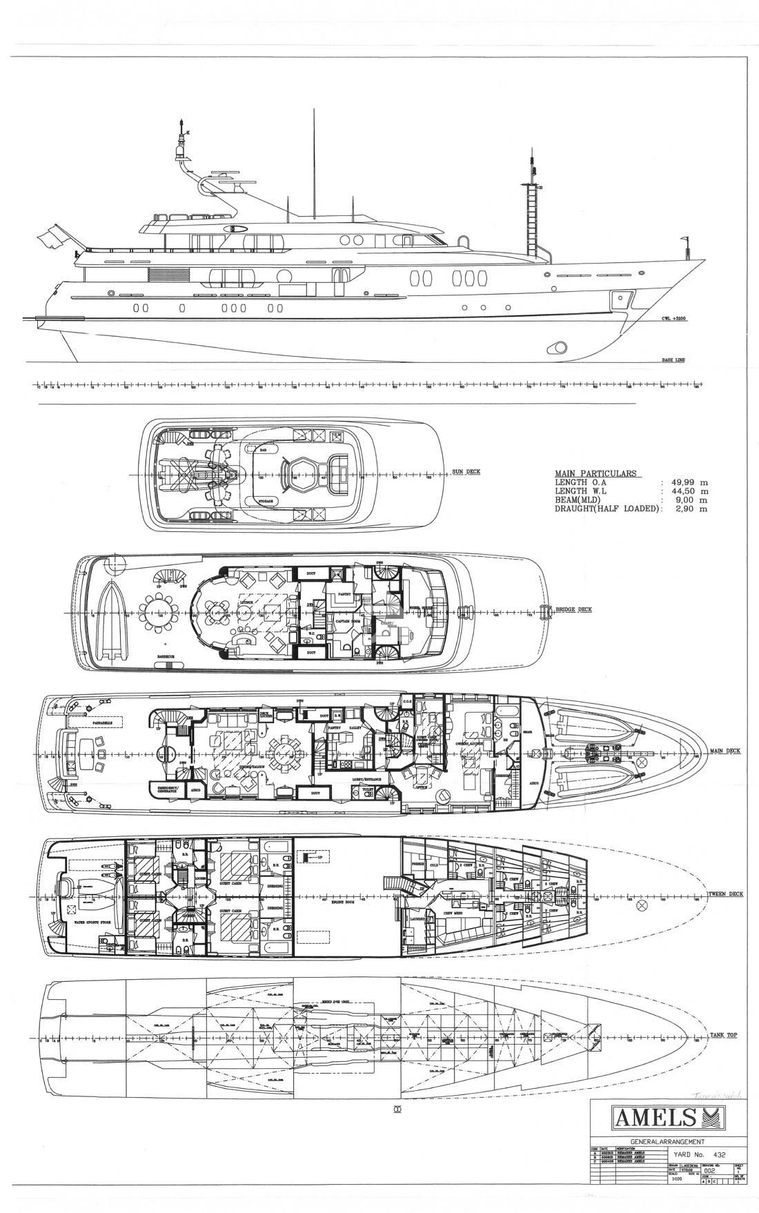 diagram, engineering drawing aboard MARLA Yacht for Sale