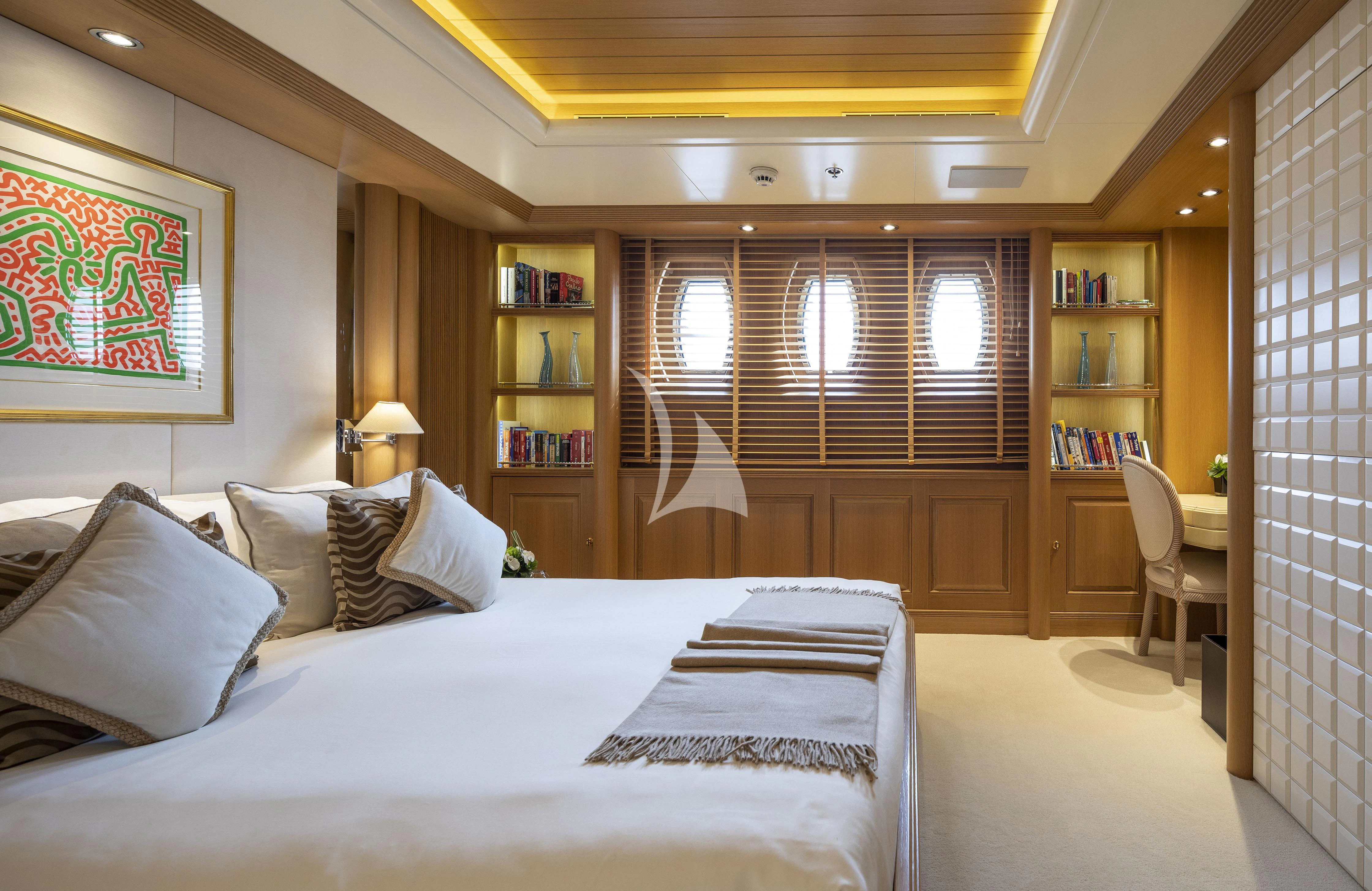 a bed in a room aboard MARLA Yacht for Sale