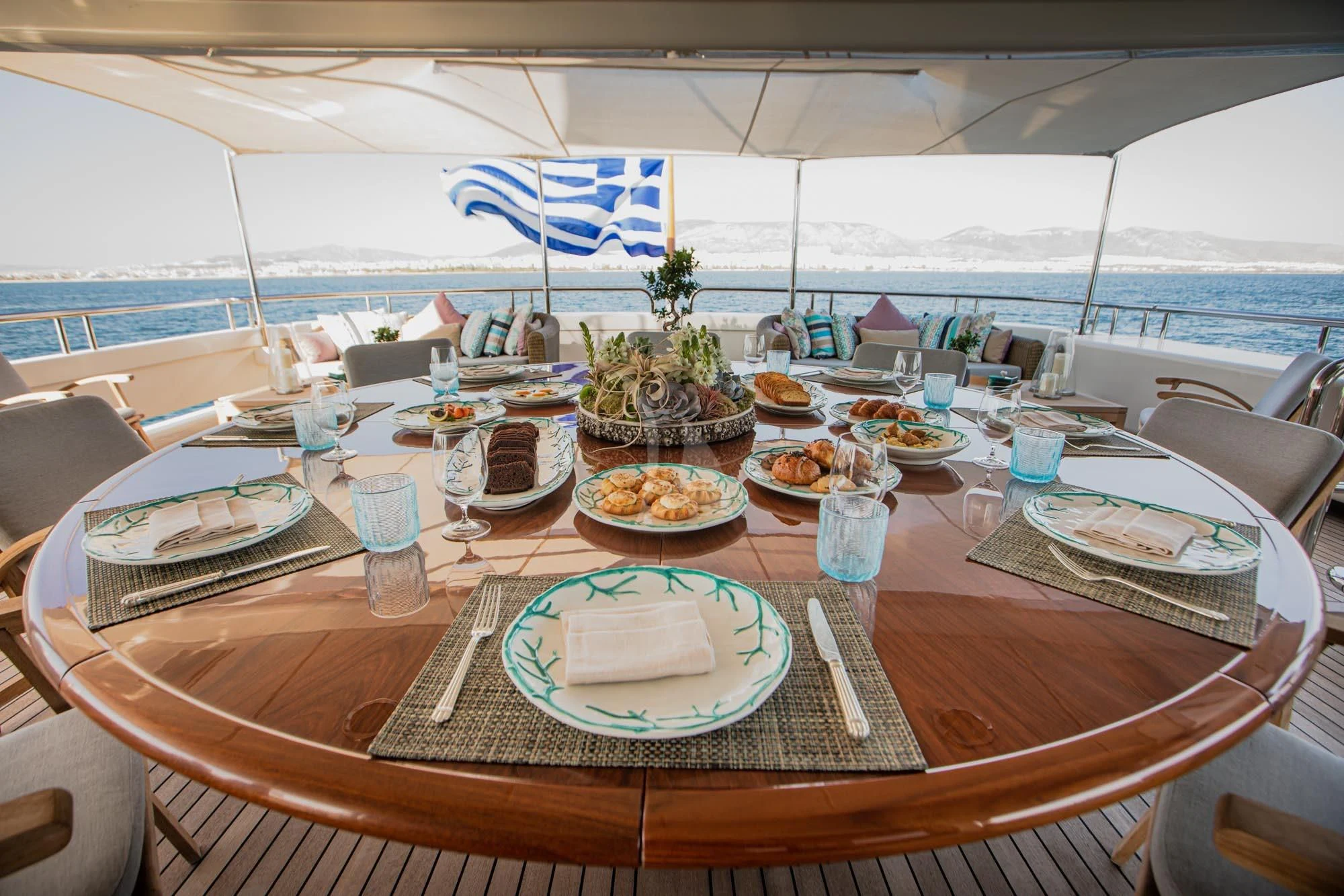 a table with food on it aboard MARLA Yacht for Sale