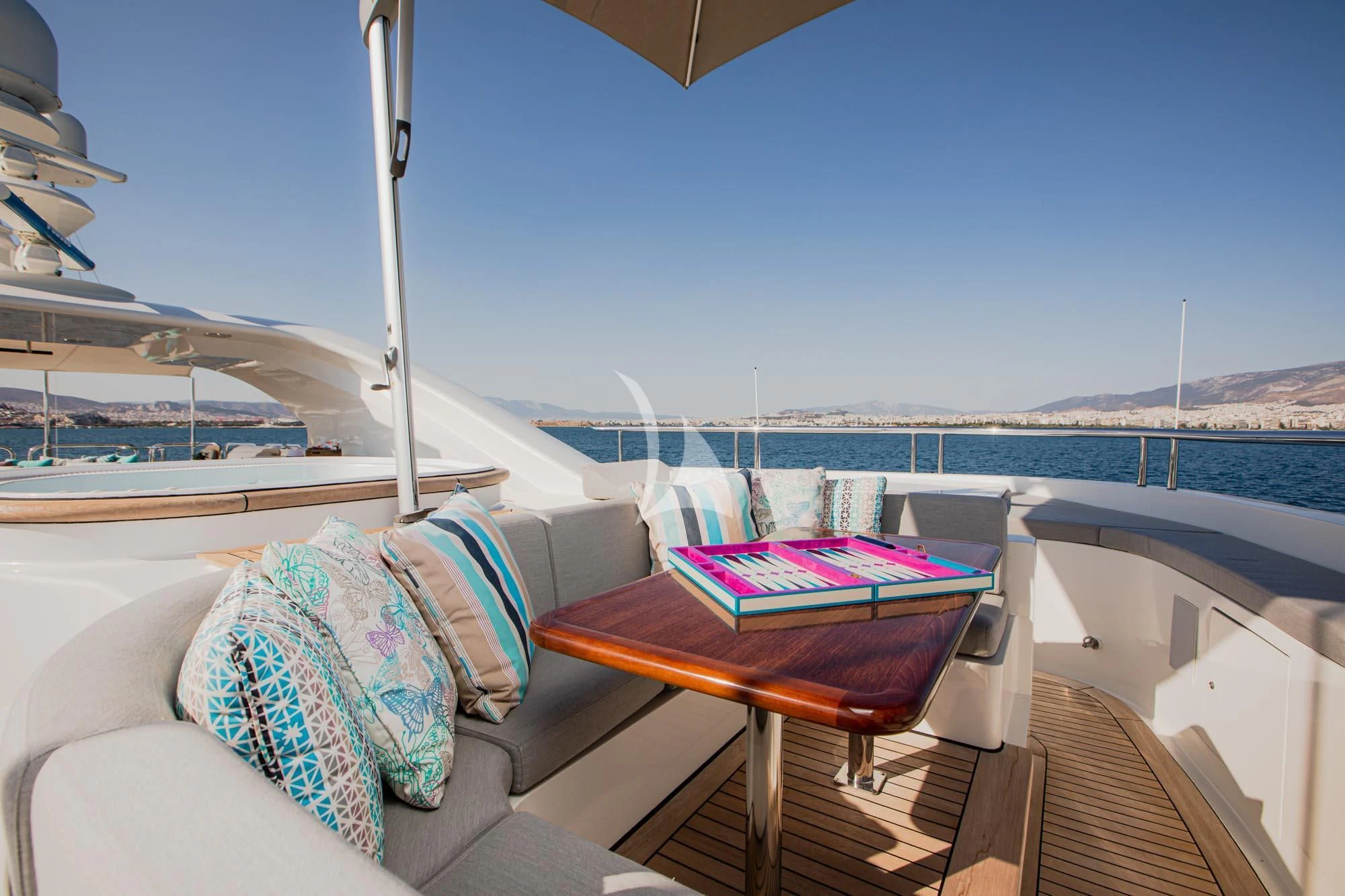 a table on a boat aboard MARLA Yacht for Sale