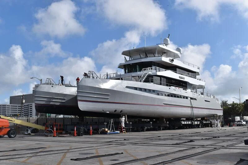 a large cruise ship docked aboard MAGNET Yacht for Sale