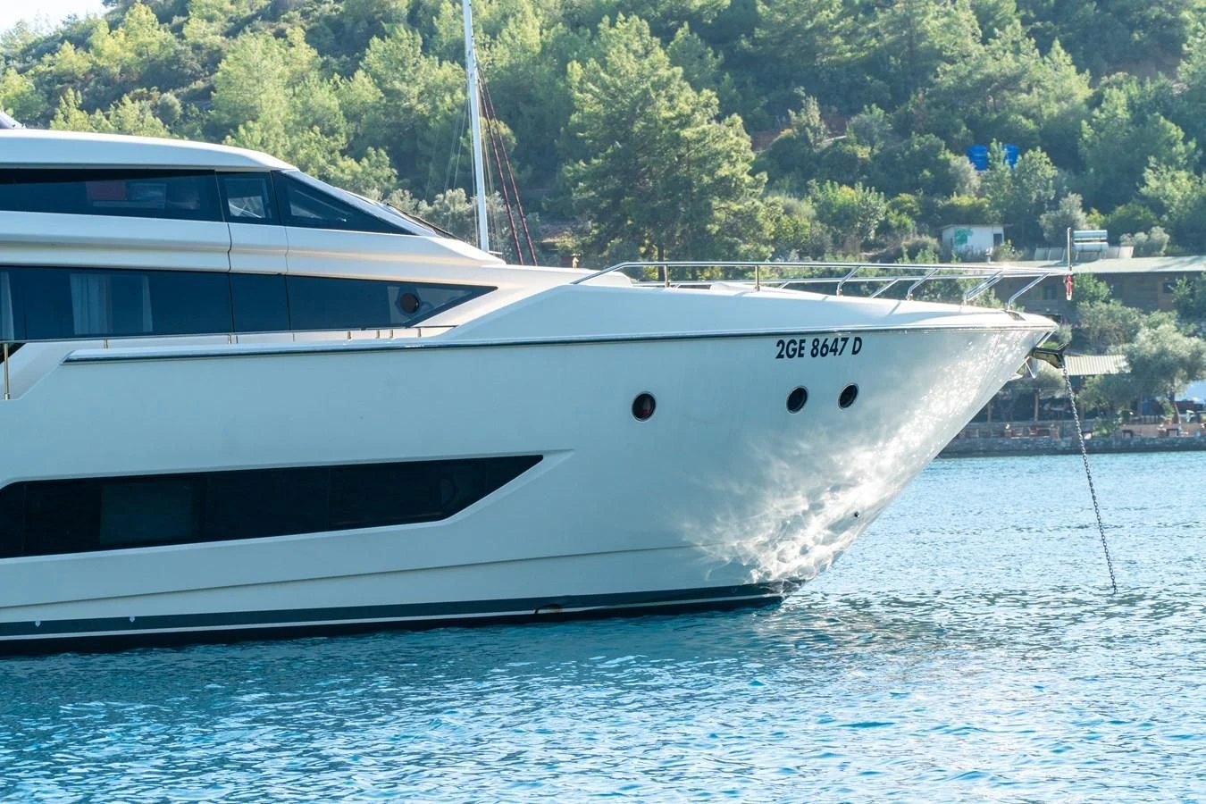 a white yacht on the water aboard LADY G Yacht for Sale