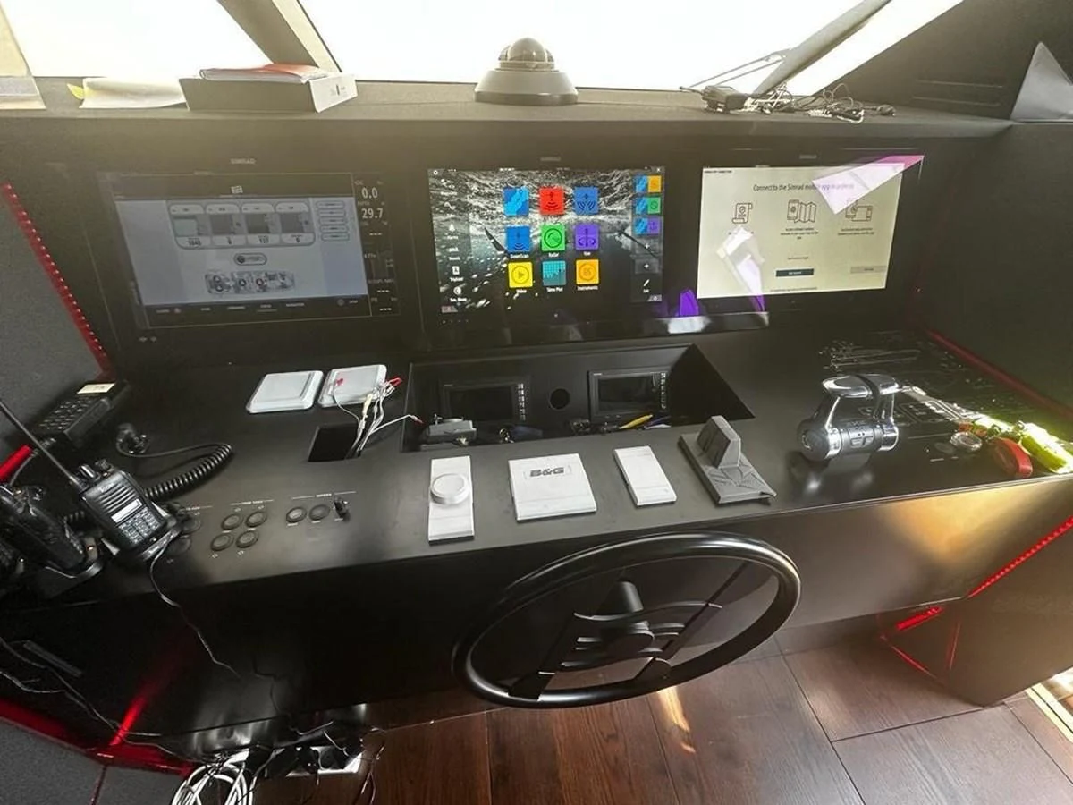 a control room with many electronic devices aboard LADY G Yacht for Sale
