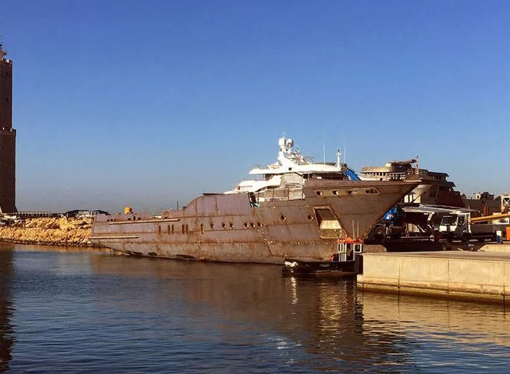 a large ship in the water aboard VECTOR Yacht for Sale
