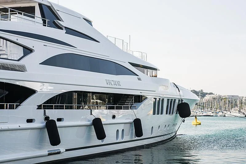 a white yacht in the water aboard VECTOR Yacht for Sale