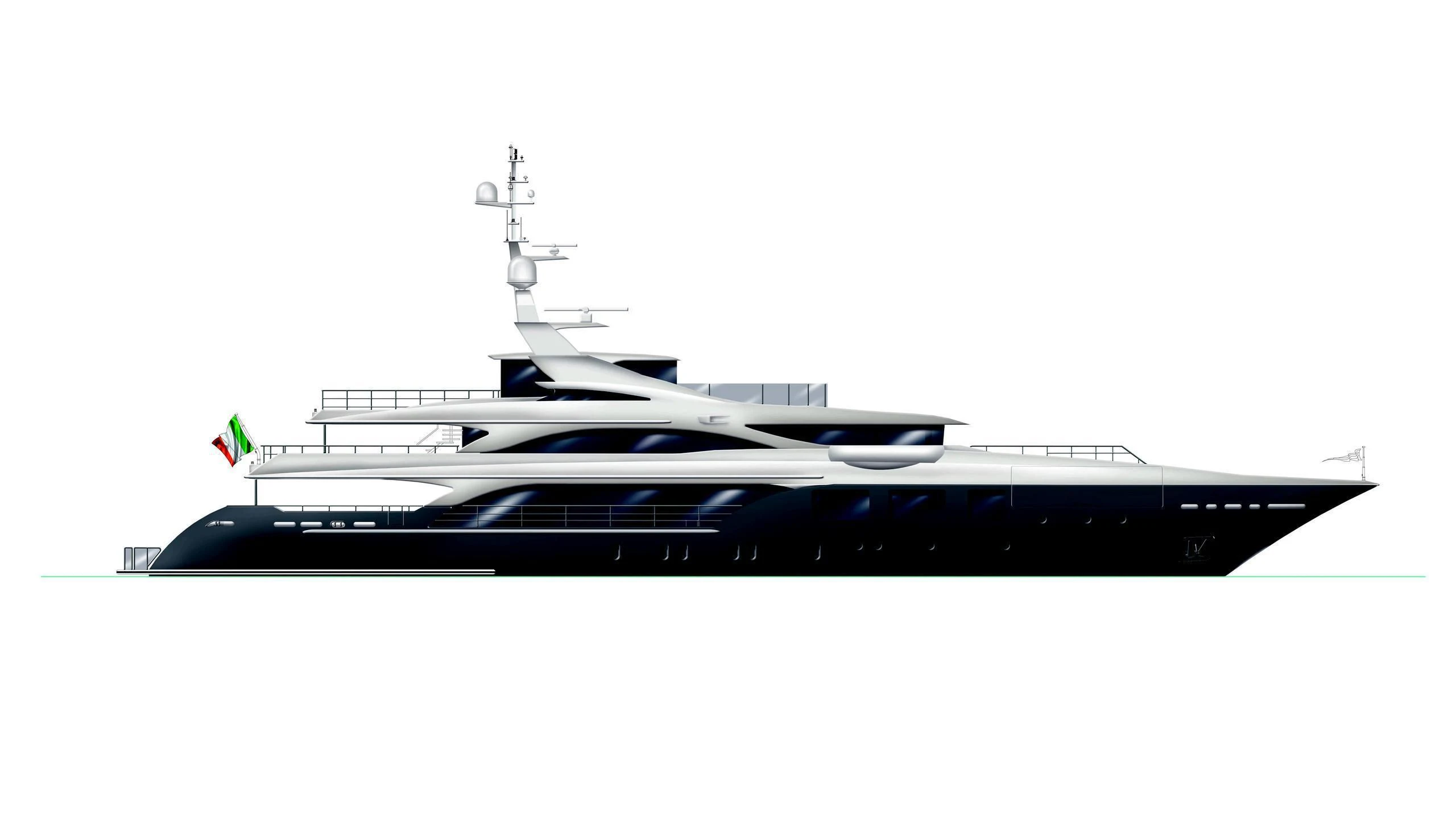 a large boat on a white background aboard VECTOR Yacht for Sale