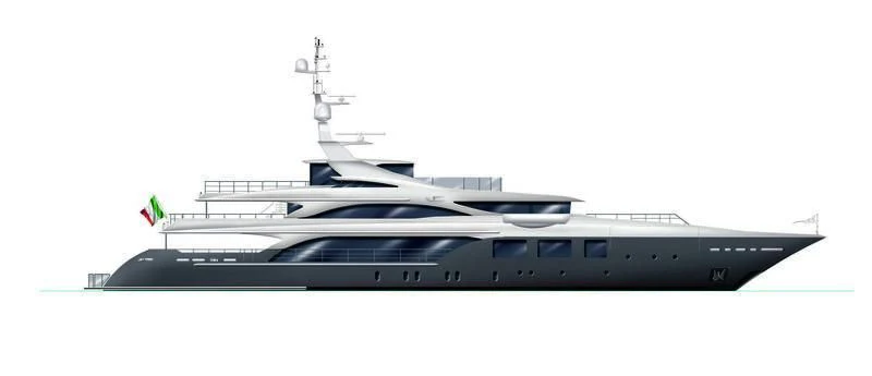 a black and white helicopter aboard VECTOR Yacht for Sale