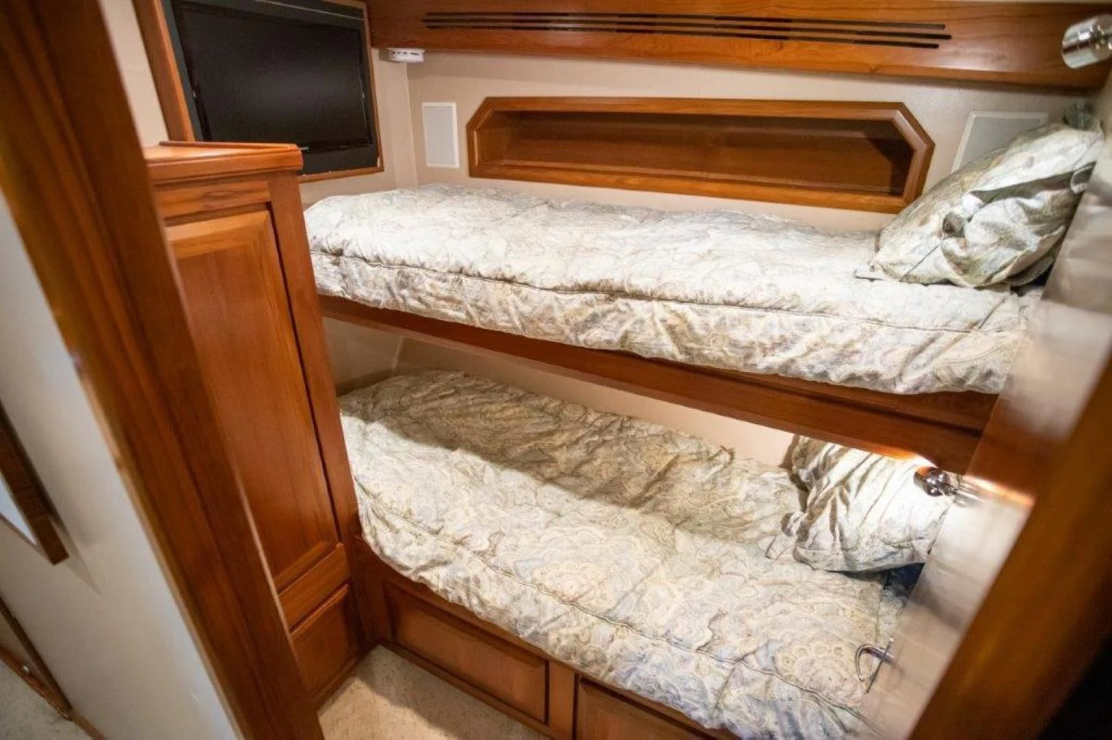 a room with two beds aboard PULLIN WIRE Yacht for Sale