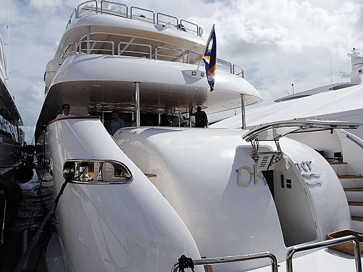 a group of people boarding a plane aboard TRUE NORTH Yacht for Sale