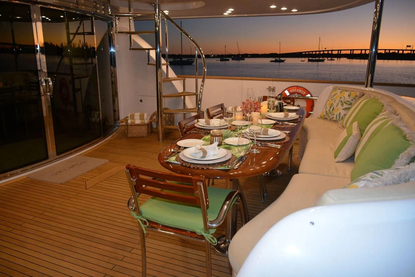 a room with a table and chairs aboard TRUE NORTH Yacht for Sale