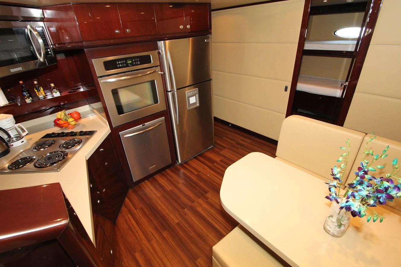 a kitchen with a stove and oven aboard TRUE NORTH Yacht for Sale