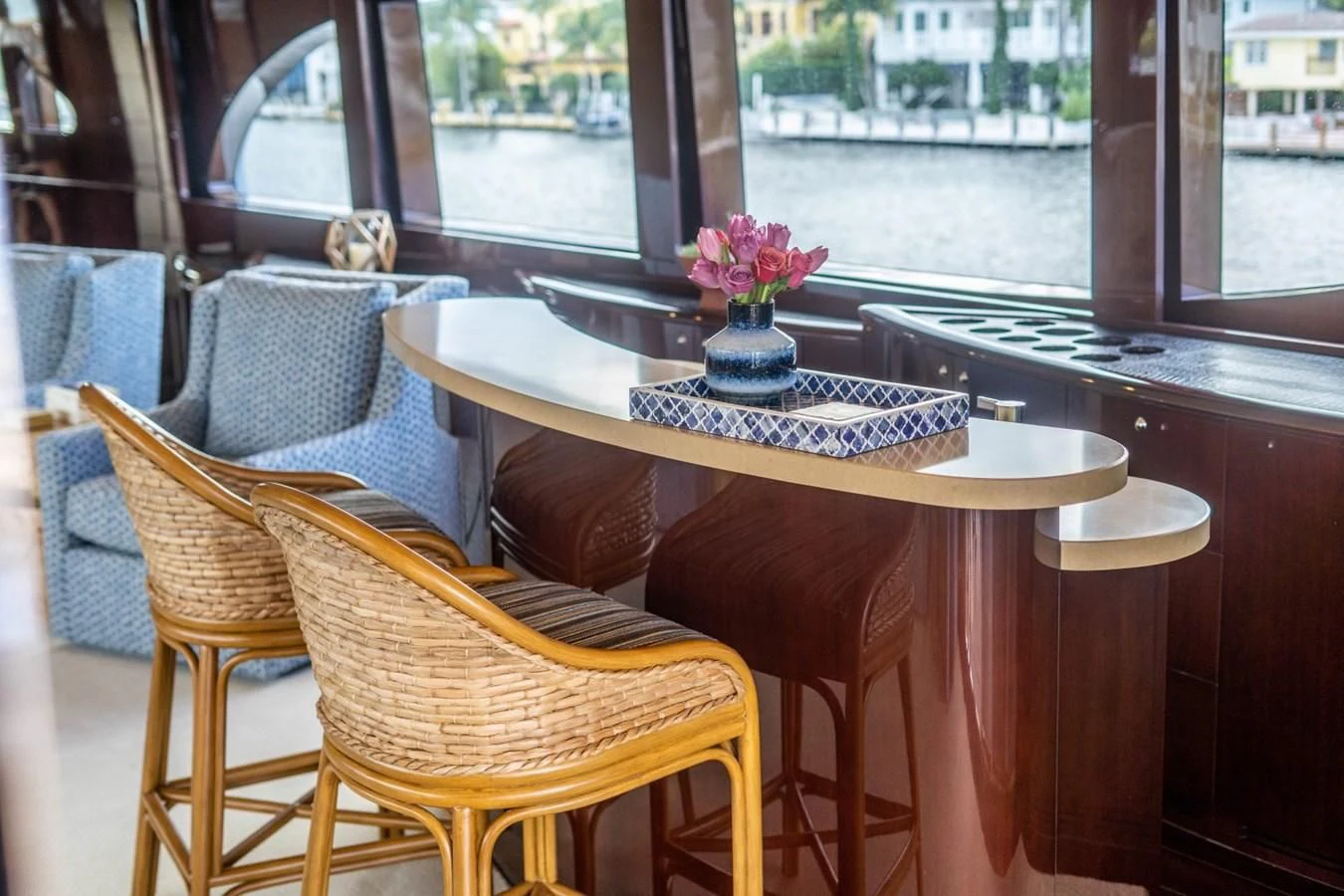 a table with chairs around it aboard TRUE NORTH Yacht for Sale