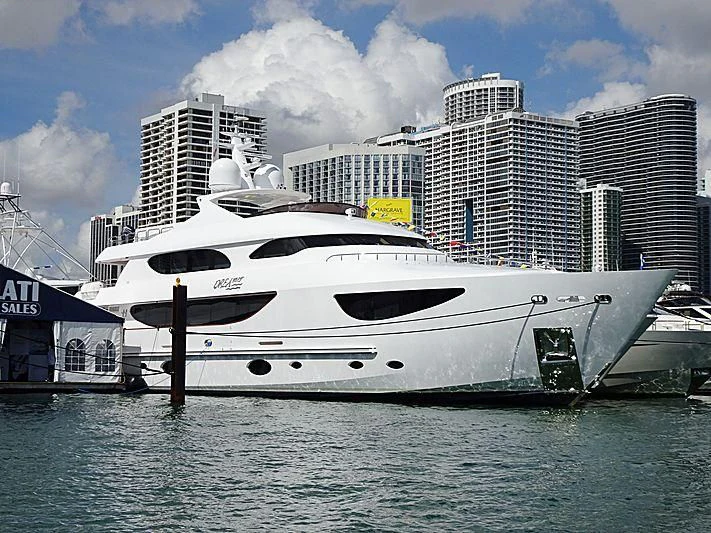 a white yacht in the water aboard TRUE NORTH Yacht for Sale