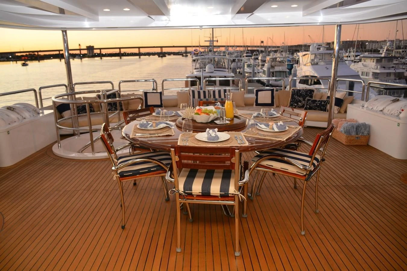 a table set for a meal aboard TRUE NORTH Yacht for Sale