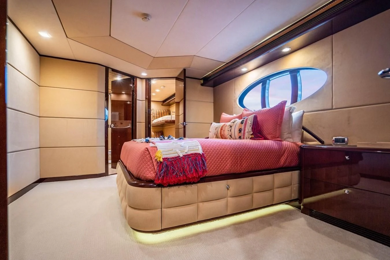 a bed in a room aboard TRUE NORTH Yacht for Sale
