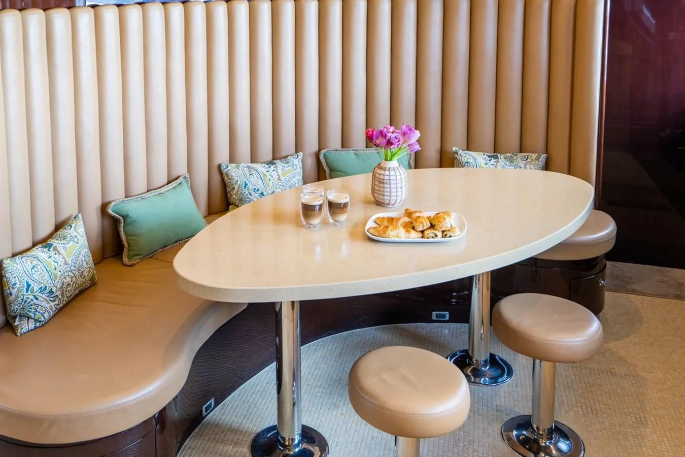 a table with food on it aboard TRUE NORTH Yacht for Sale