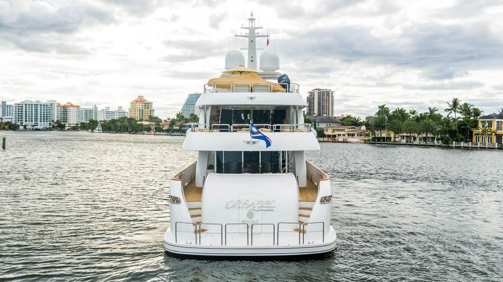 a white boat on the water aboard TRUE NORTH Yacht for Sale