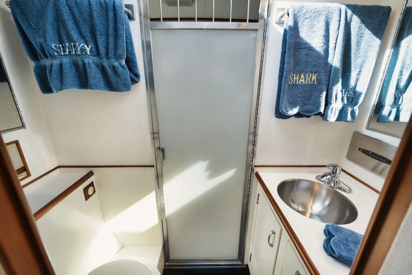 a sink and a shower aboard SHARK Yacht for Sale