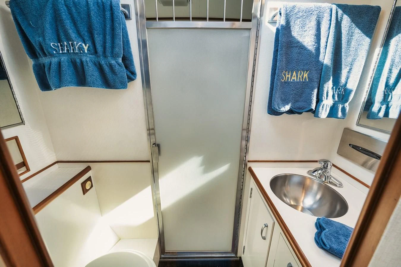 a sink and a shower aboard SHARK Yacht for Sale