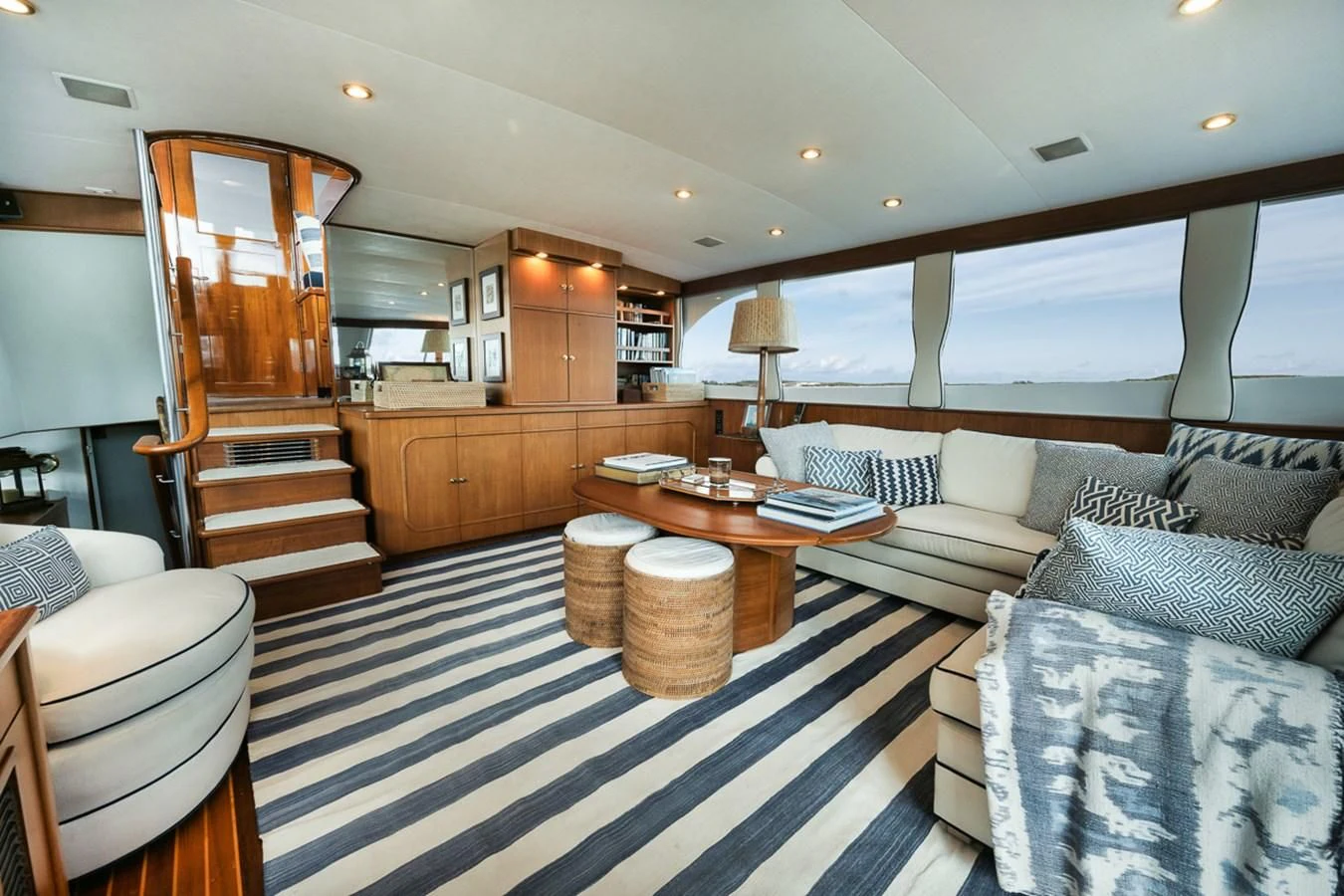 a living room with a large window aboard SHARK Yacht for Sale
