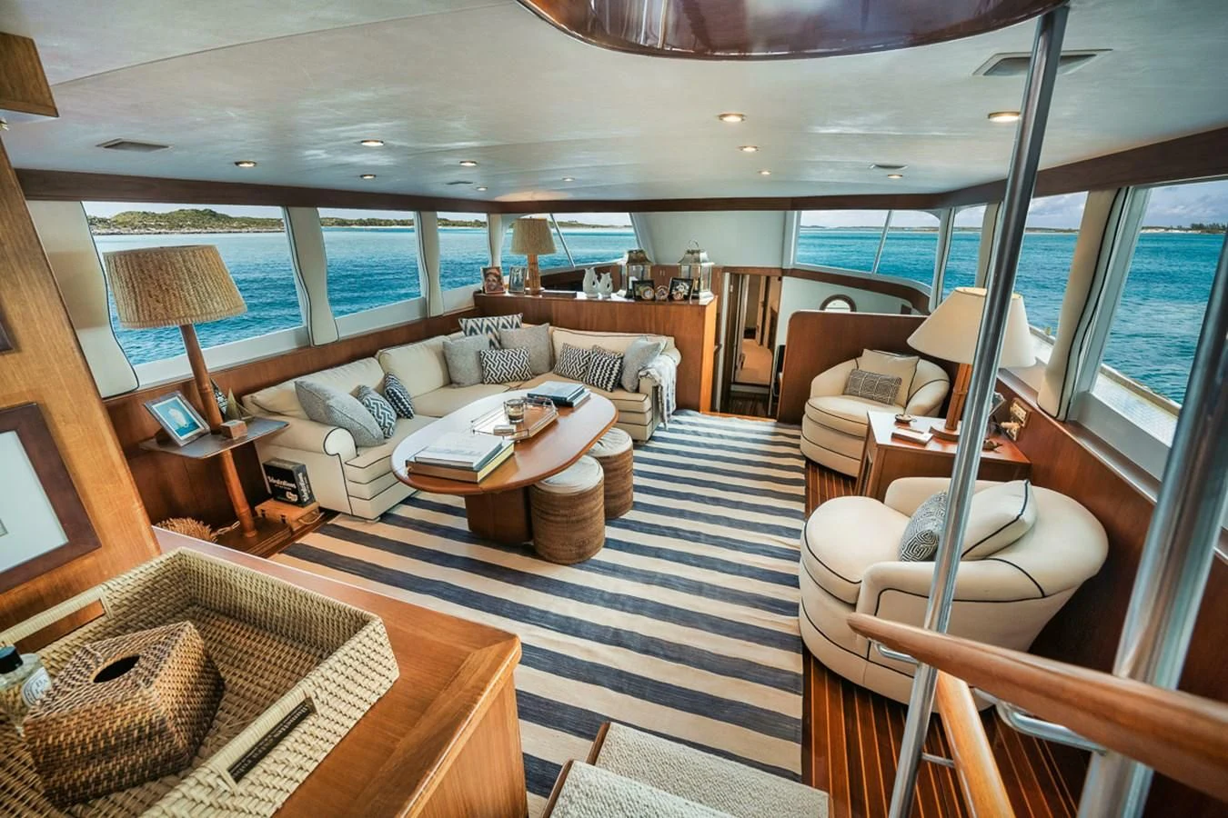 a living room with a large window aboard SHARK Yacht for Sale