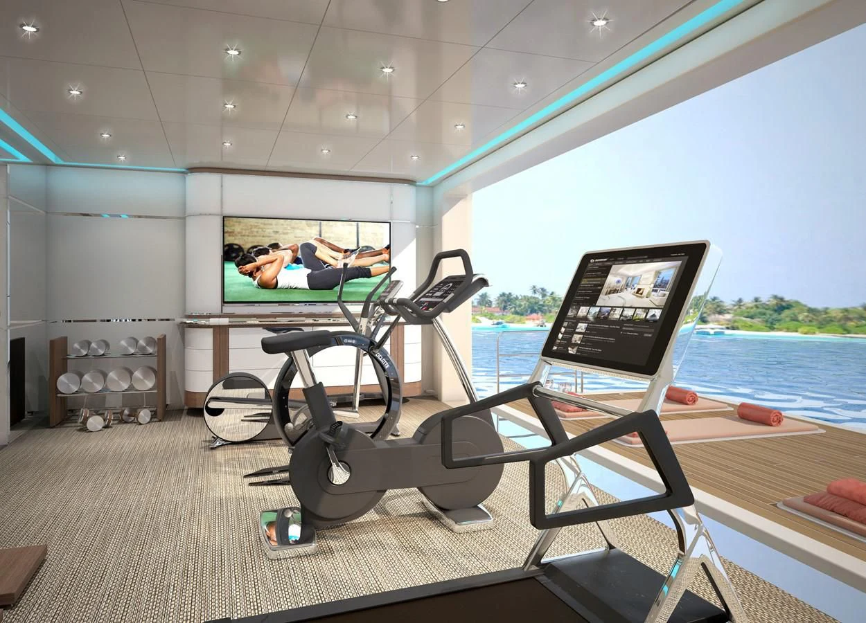 a room with a table and a computer aboard PROJECT FAITH Yacht for Sale