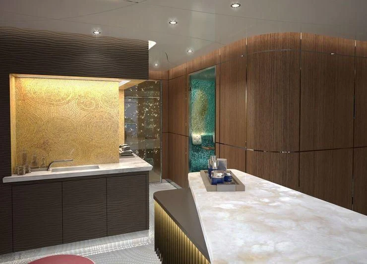 a large bathroom with a large tub aboard PROJECT FAITH Yacht for Sale