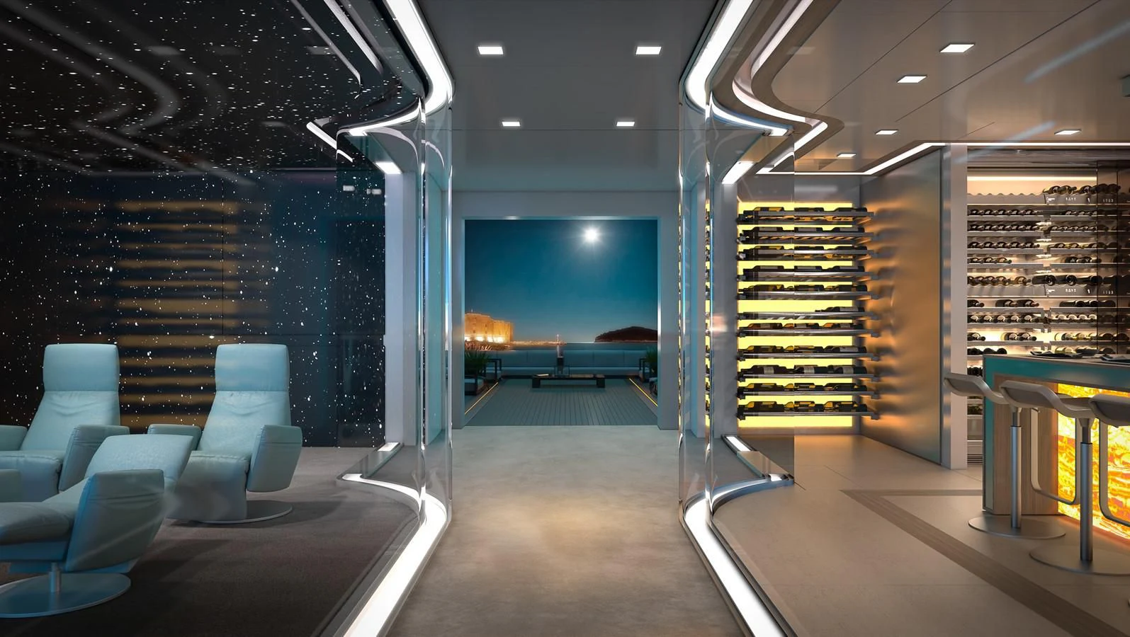 inside view of a room aboard PROJECT FAITH Yacht for Sale