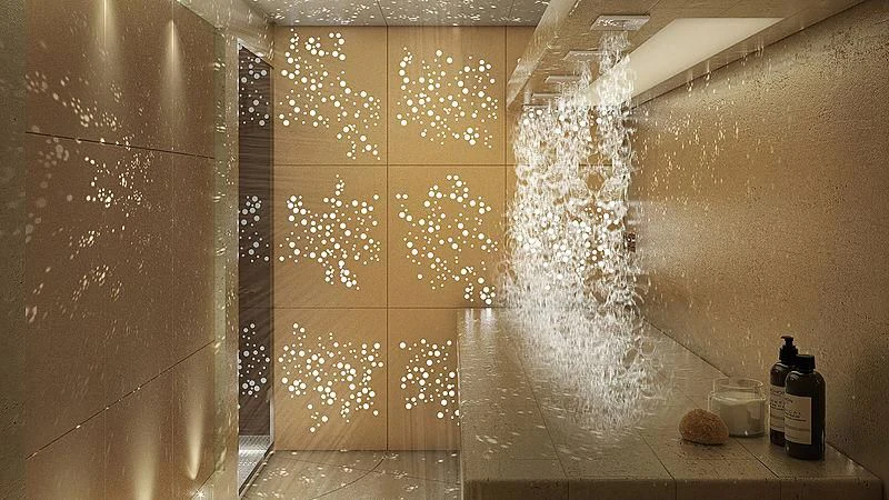 a large glass wall with a bottle of wine and a glass of wine aboard PROJECT FAITH Yacht for Sale