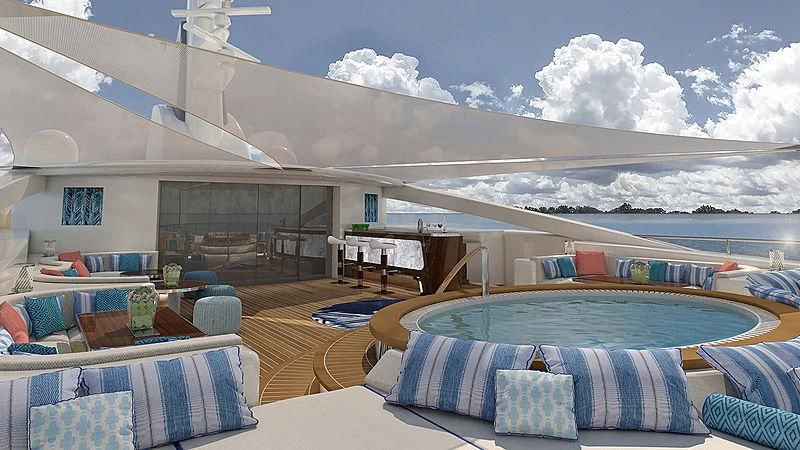 a large swimming pool aboard PROJECT FAITH Yacht for Sale