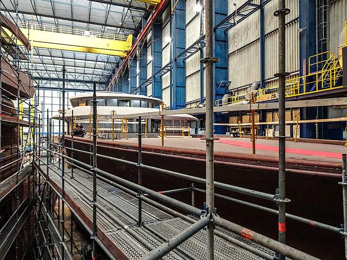 a large factory with many wires aboard PROJECT FAITH Yacht for Sale