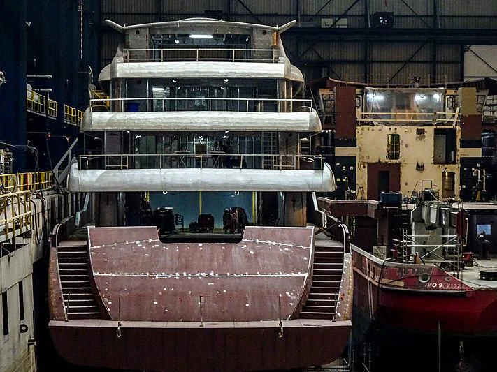 a large ship in a large room aboard PROJECT FAITH Yacht for Sale